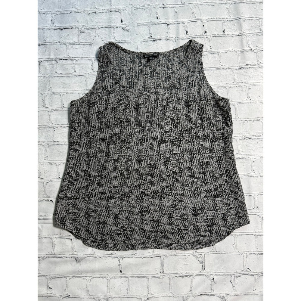 Eileen Fisher Silk Tank Top Size M Gray Black Abstract Minimalist Quiet Luxury